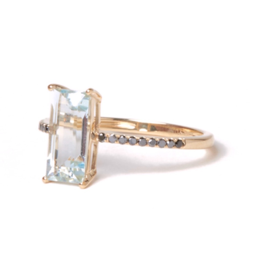 Yu Editions 14k gold, aquamarine & black diamond ring